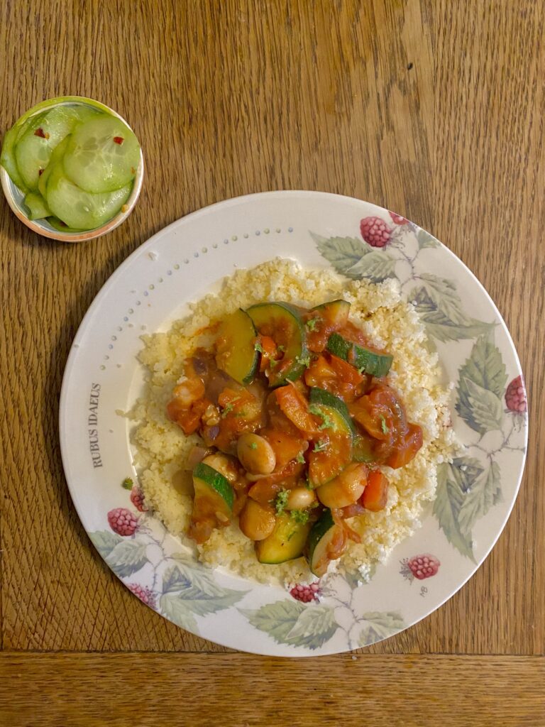 Moroccan-inspired couscous with a cucumber salad